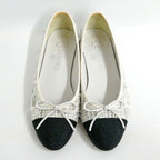 Chanel Ballerina Flat Shoes 35c Tweed Black White CC Logo — view 3