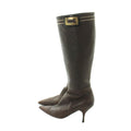 Prada Long Boots Pointed Toe Heels Leather Gold 36.5 Brown