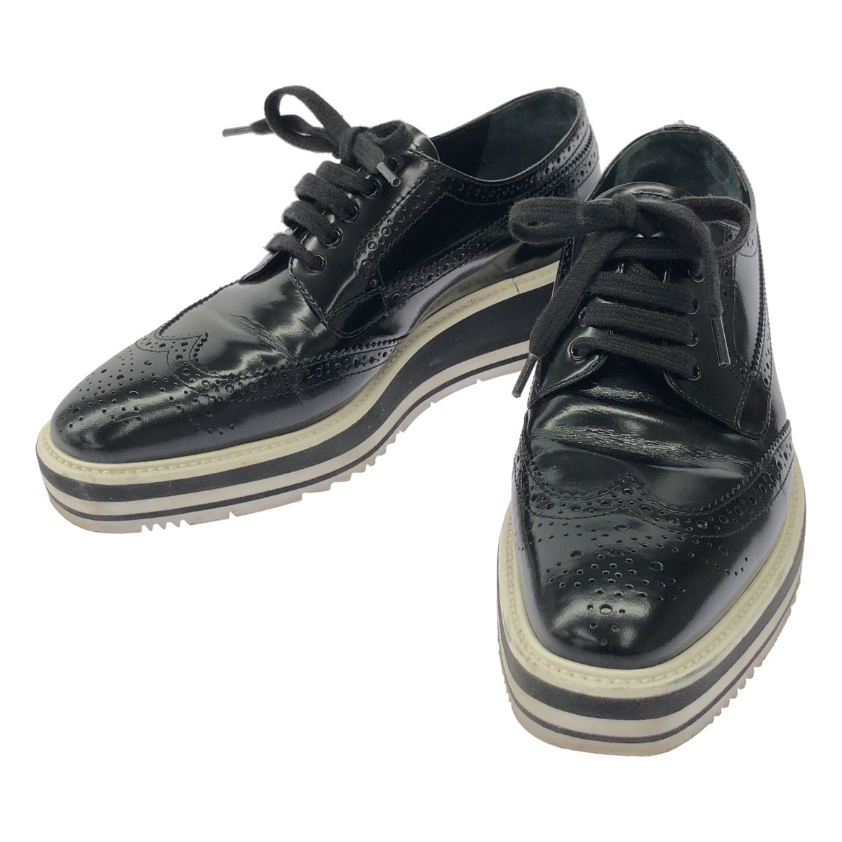 Prada Platform Wingtip Shoes Black
