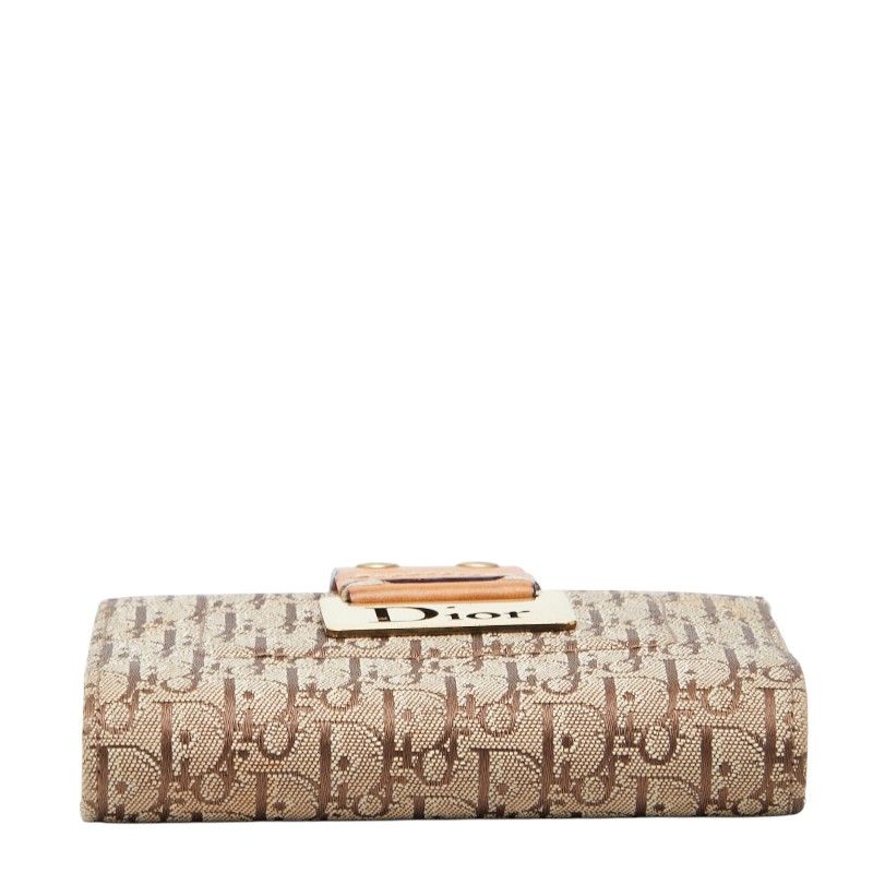 Dior Trotter Jacquard Card Case Bifold Beige Brown Canvas Leather — view 3