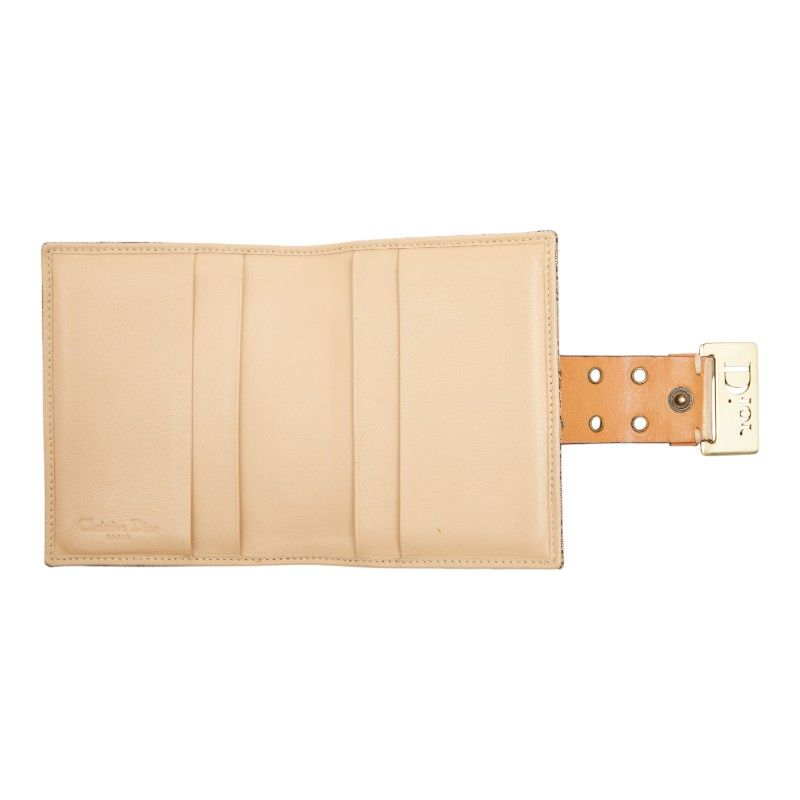 Dior Trotter Jacquard Card Case Bifold Beige Brown Canvas Leather — view 7