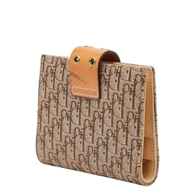 Dior Trotter Jacquard Card Case Bifold Beige Brown Canvas Leather — view 2