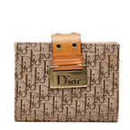 Dior Trotter Jacquard Card Case Bifold Beige Brown Canvas Leather