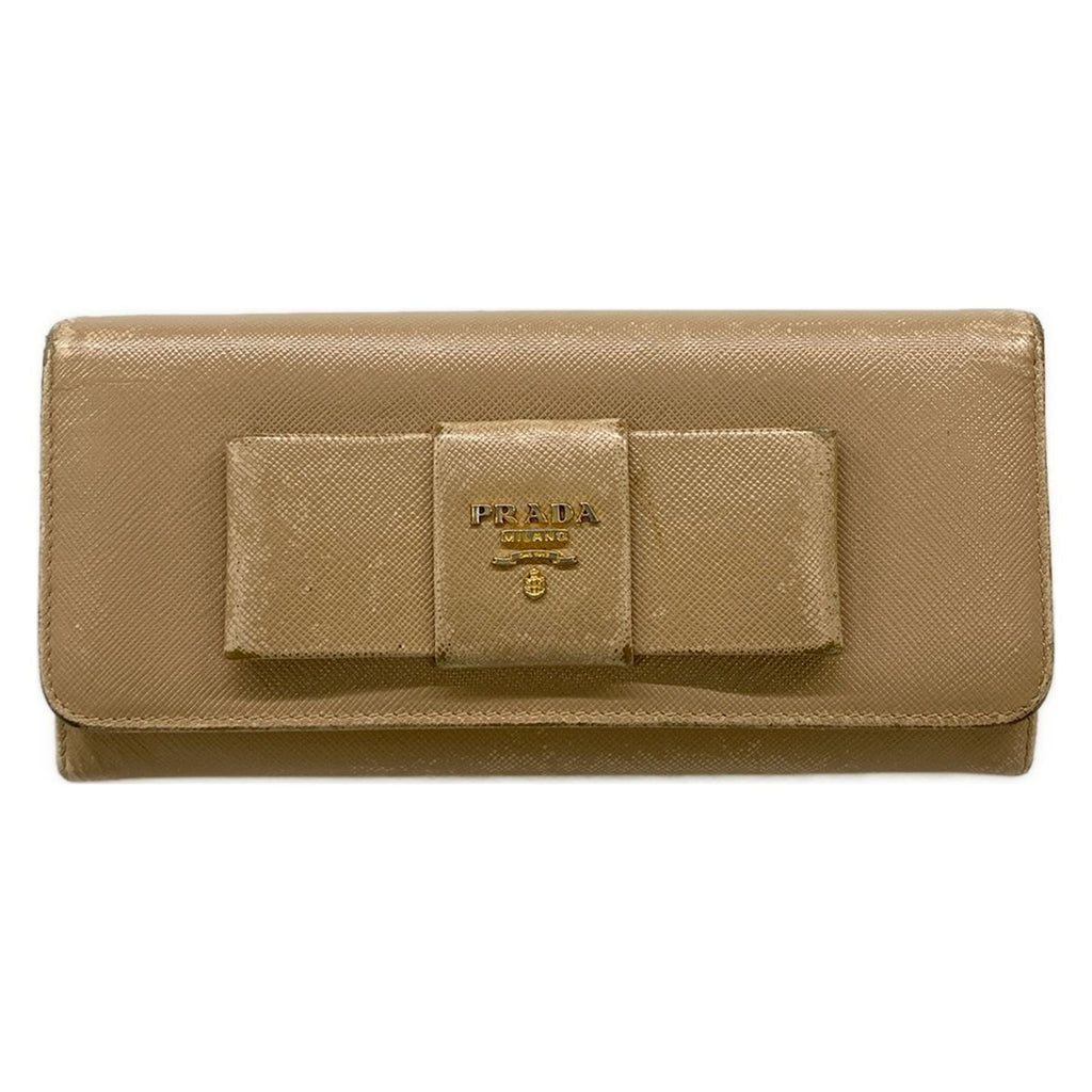 Prada Wallet Pink Beige Ribbon Leather