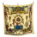 Hermes Musee Carre 90 Beige Multicolor Silk Scarf