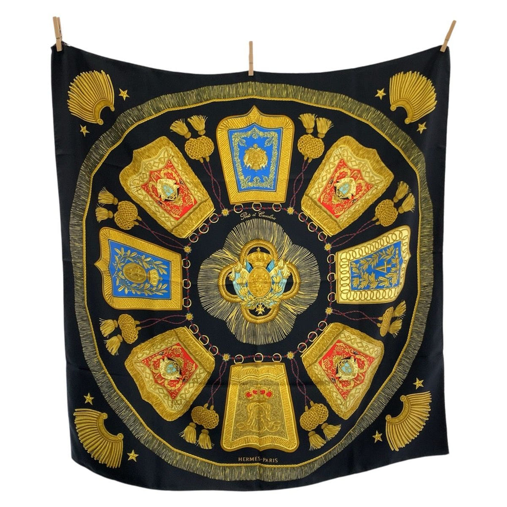 Hermes Poste Et Cavalerie Carre 90 Black Multicolor Silk Scarf