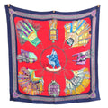 Hermes Cuirs du Desert Leather Ornament Carre 90 Red Blue Multicolor Silk Scarf
