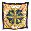 Hermes Grande Tenue Carre 90 Navy Yellow Multicolor Silk Scarf