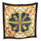 Hermes Grande Tenue Carre 90 Navy Yellow Multicolor Silk Scarf