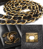 Chanel Chain Shoulder Bag Gold Double Single Flap Caviar Leather Mademoiselle — view 6