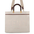 Fendi Tote Sunshine Canvas Leather 2-Way Shoulder Bag
