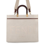 Fendi Tote Sunshine Canvas Leather 2-Way Shoulder Bag