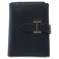 Hermes Bearn Compact Leather Silver Trifold Wallet Black