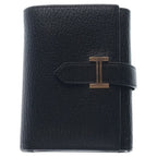 Hermes Bearn Compact Leather Silver Trifold Wallet Black