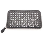 Bottega Veneta Intrecciato Dog Pattern Round Zip Leather Wallet Black