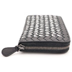 Bottega Veneta Intrecciato Dog Pattern Round Zip Leather Wallet Black — view 3