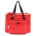 Prada Pet Bag Handbag Red Nylon Tessuto Silver