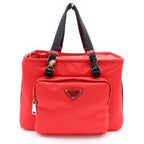 Prada Pet Bag Handbag Red Nylon Tessuto Silver