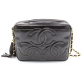 Chanel Triple CC Logo Fringe Chain Shoulder Bag Black Lambskin Gold