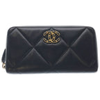 Chanel CC Logo Lambskin Zip Around Wallet Black