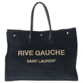 Saint Laurent Paris Raffia Maxi Rive Gauche Shopper Tote Canvas Black