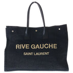Saint Laurent Paris Raffia Maxi Rive Gauche Shopper Tote Canvas Black