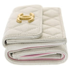 Chanel CC Logo Quilted Small Flap Compact Wallet Trifold White Pink Seal — view 3