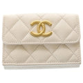 Chanel CC Logo Quilted Small Flap Compact Wallet Trifold White Pink Seal