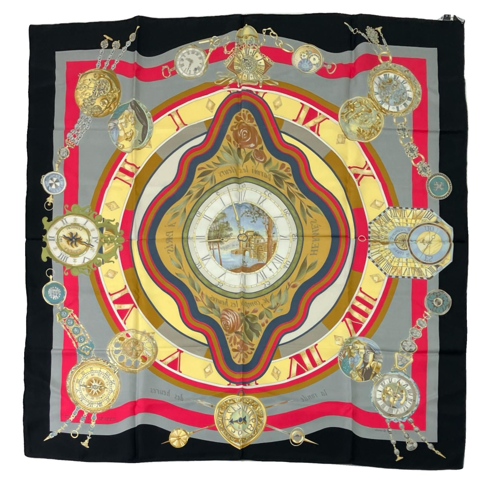 Hermes Carre 90 la Ronde Des Heures Tokinoronbu Black Gray Scarf — view 2