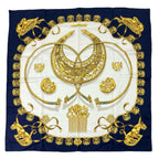 Hermes Carre 90 Yellow Golden Knight Navy White Scarf
