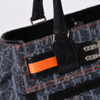 Dior Flight Line Trotter Handbag Galliano Era Denim Leather Navy Black Silver — view 5