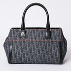 Dior Flight Line Trotter Handbag Galliano Era Denim Leather Navy Black Silver — view 2
