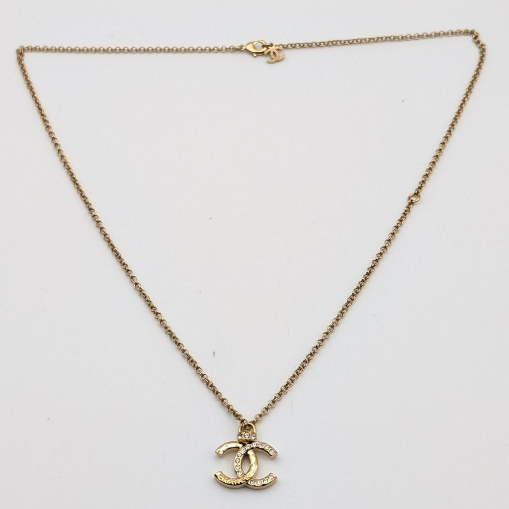 Chanel CC Logo Rhinestone Gold Necklace — view 6