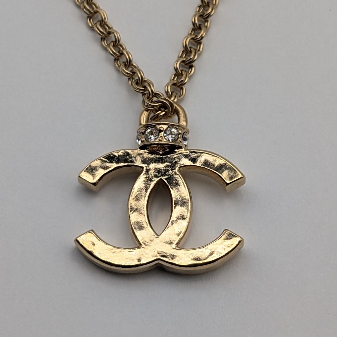 Chanel CC Logo Rhinestone Gold Necklace — view 2