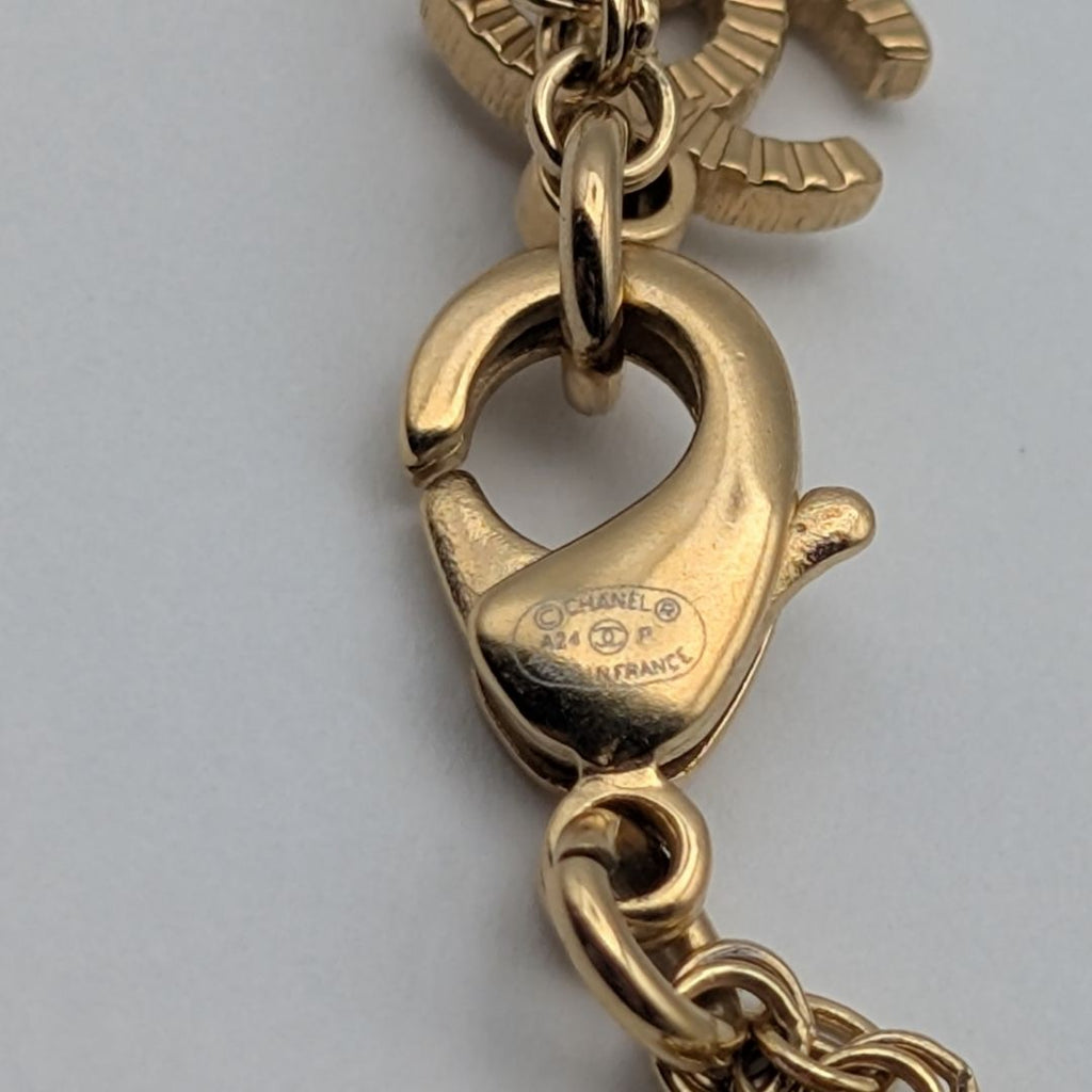 Chanel CC Logo Rhinestone Gold Necklace — view 5