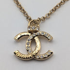 Chanel CC Logo Rhinestone Gold Necklace