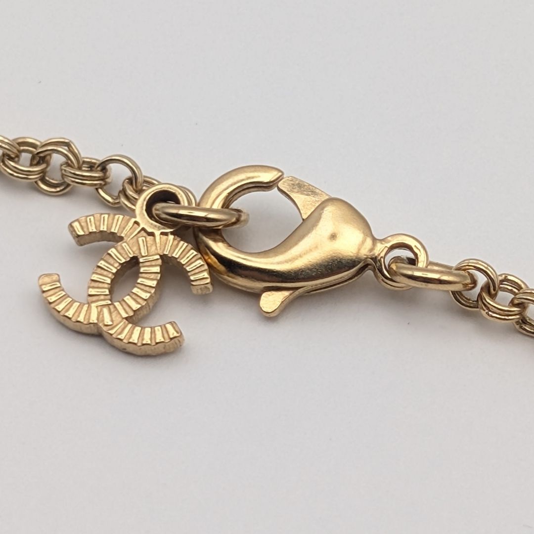 Chanel CC Logo Rhinestone Gold Necklace — view 4