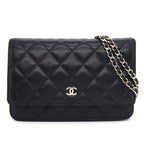Chanel Shoulder Bag Quilted Classic Chain Wallet Black Bordeaux Lambskin