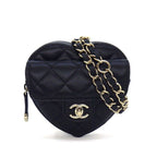 Chanel Shoulder Bag Quilted Heart Chain Onwards Black Bordeaux Lambskin