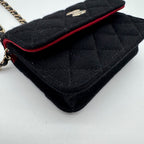 Chanel Shoulder Bag Mini Quilted Cotton Black Gold CC Logo Chain — view 7