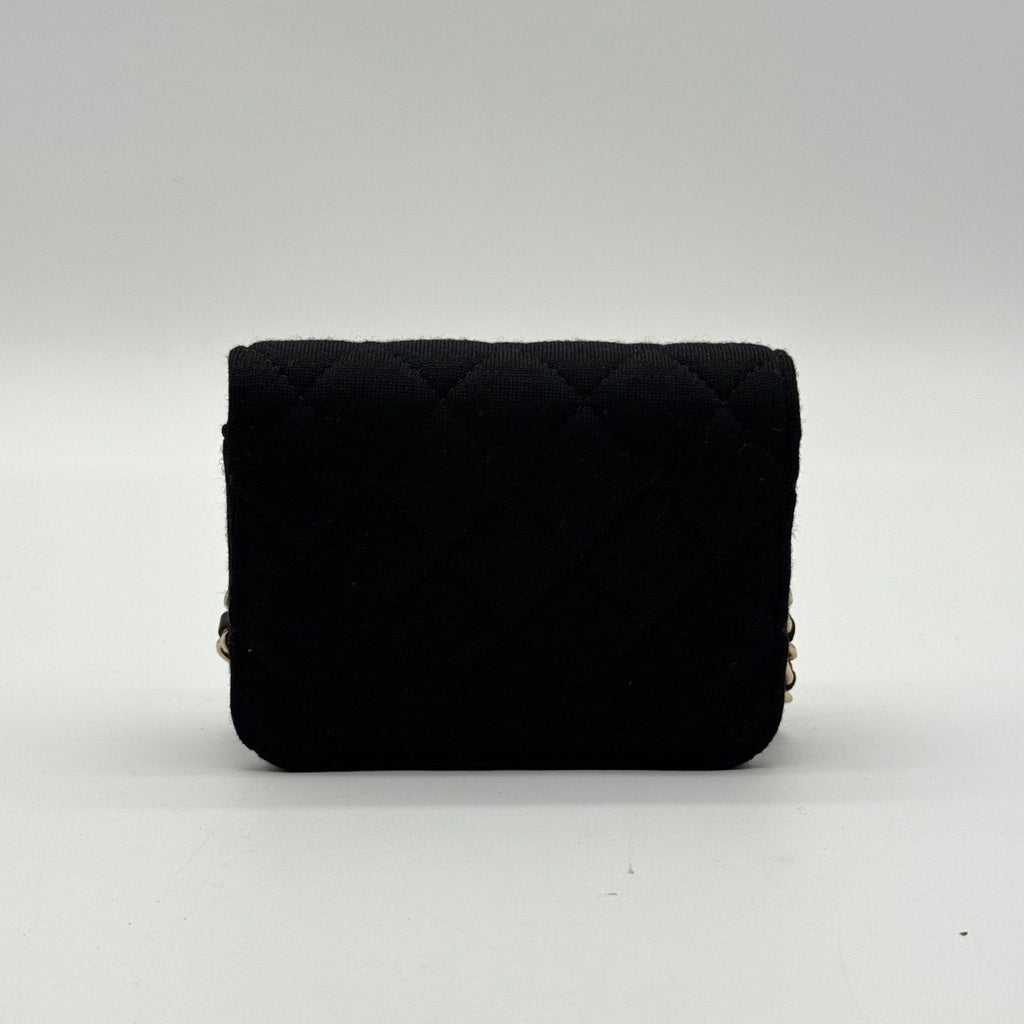 Chanel Shoulder Bag Mini Quilted Cotton Black Gold CC Logo Chain — view 2