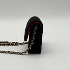 Chanel Shoulder Bag Mini Quilted Cotton Black Gold CC Logo Chain — view 3