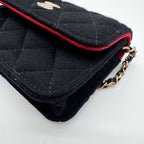 Chanel Shoulder Bag Mini Quilted Cotton Black Gold CC Logo Chain — view 8