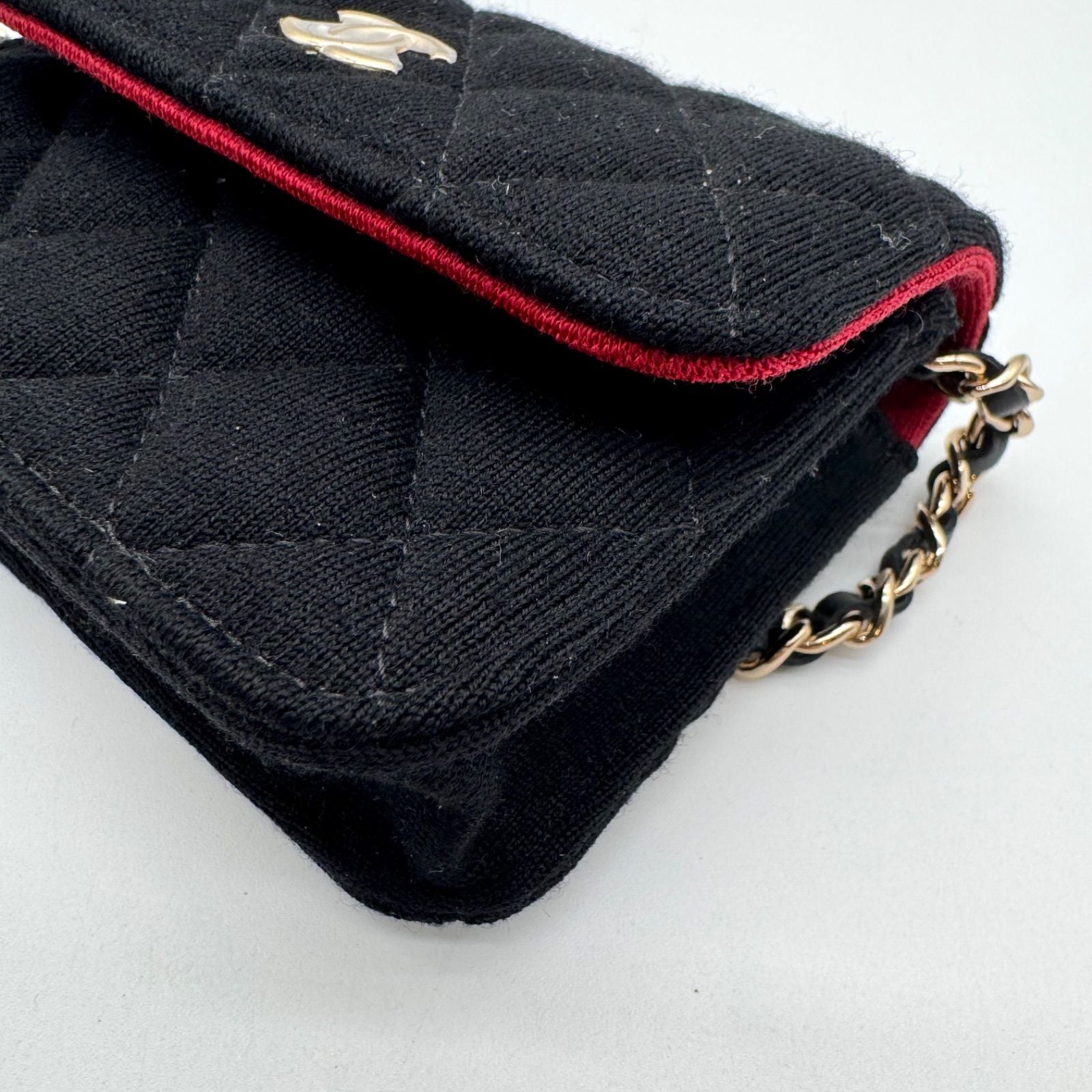 Chanel Shoulder Bag Mini Quilted Cotton Black Gold CC Logo Chain — view 8