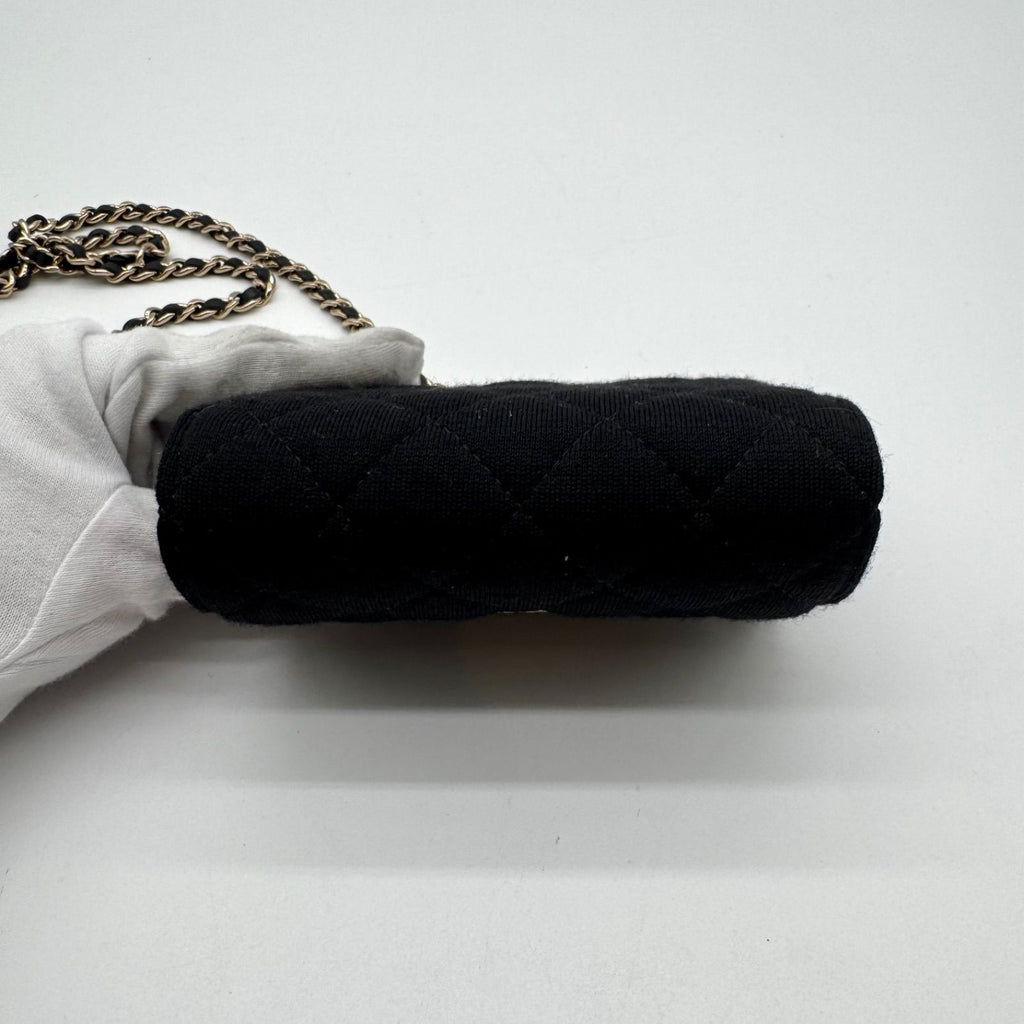Chanel Shoulder Bag Mini Quilted Cotton Black Gold CC Logo Chain — view 5