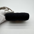 Chanel Shoulder Bag Mini Quilted Cotton Black Gold CC Logo Chain — view 5