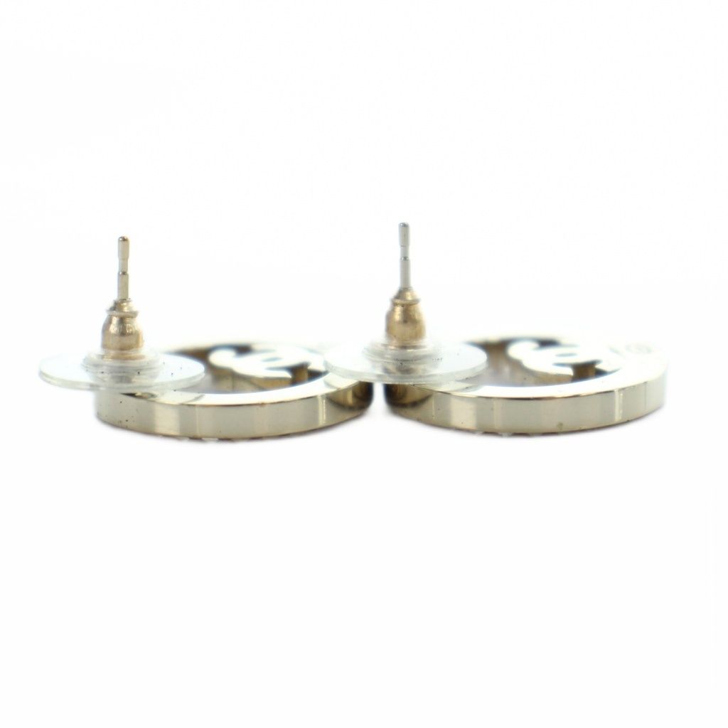 Chanel Circle CC Logo Earrings Rhinestone Gold — view 3