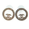 Chanel Circle CC Logo Earrings Rhinestone Gold