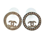Chanel Circle CC Logo Earrings Rhinestone Gold