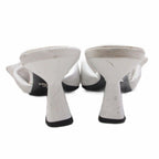 Prada Soft Patted Logo Sandals Mules Heels Triangle Leather 37 White — view 3